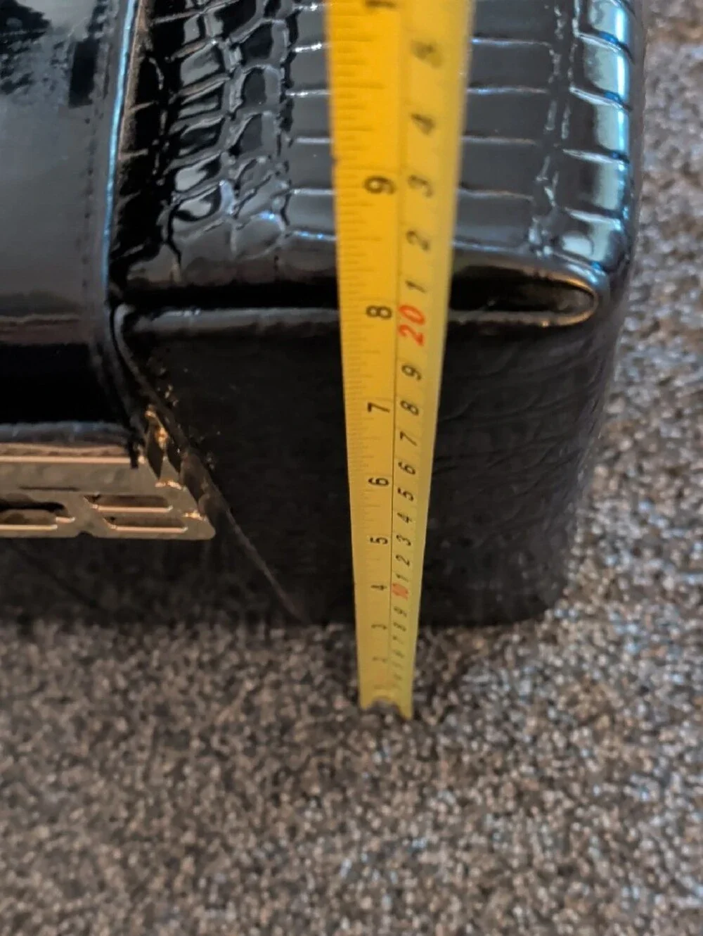 CB, Black Croc-Embossed Patent Box Bag